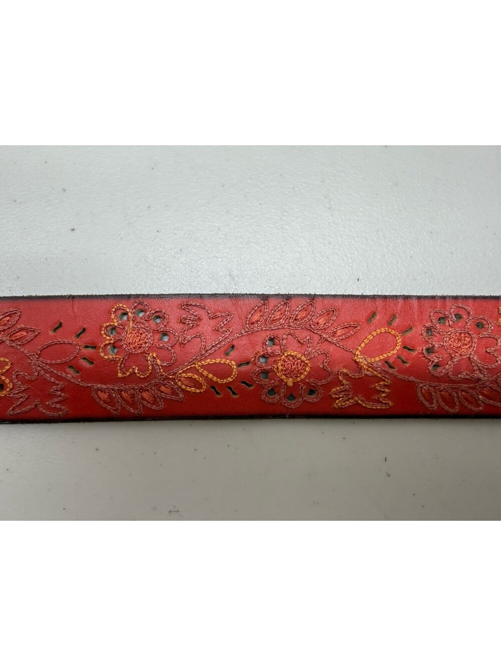 Lucky Brand Womens Small Red Leather Embroidered Belt Buror 629 Silver Buckle - Picture 5 of 6